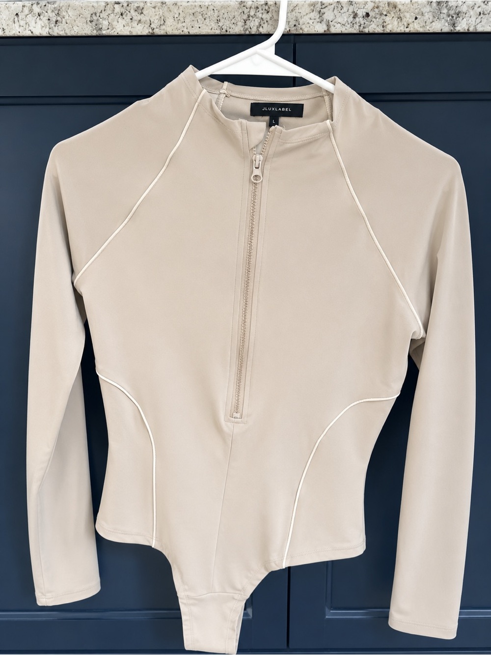 JLUXLABEL Beige Half-Zip Long Sleeve Bodysuit